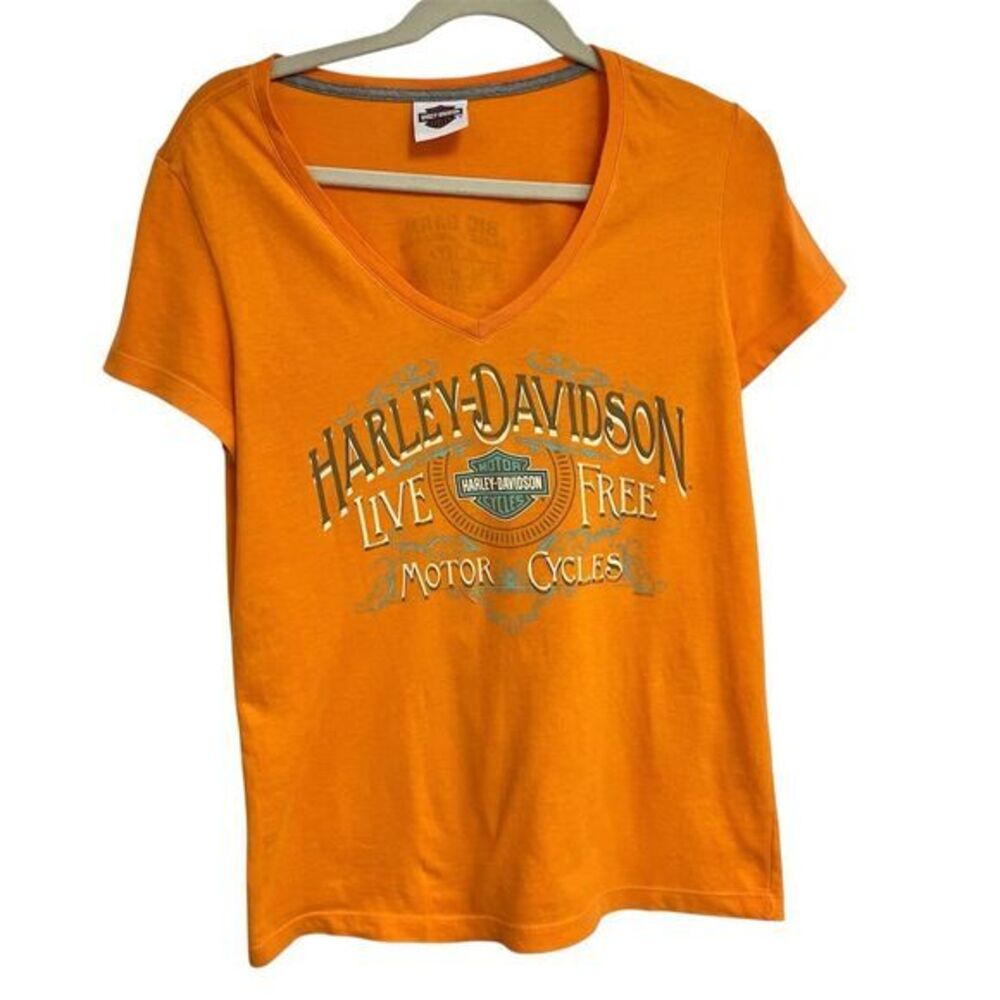Harley Davidson Women's Orange V-Neck T-Shirt M Short Sleeve Casual